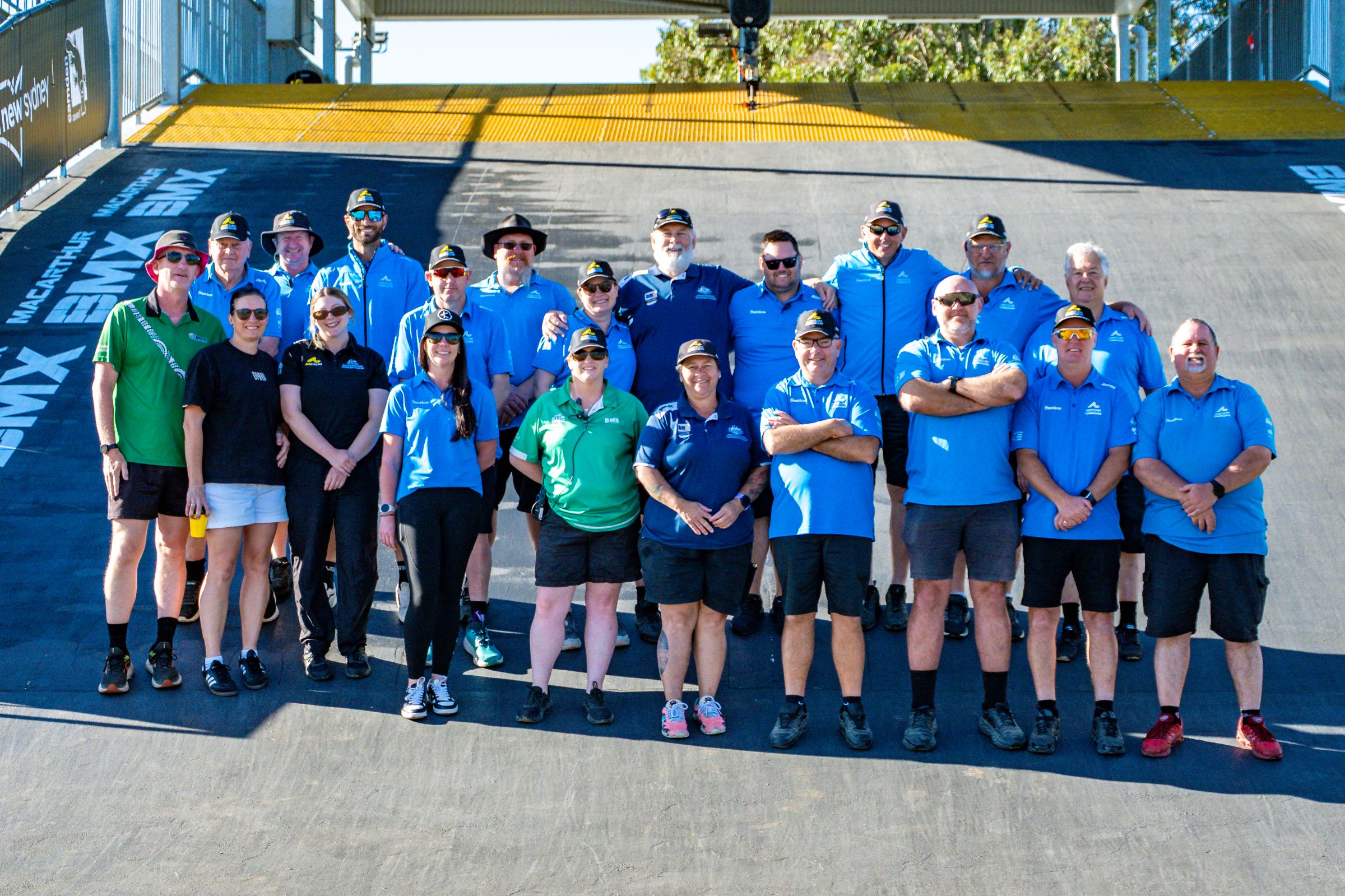 Officials (commissaires) pose for a group photograph at Macarthur BMX Club during the GWM BMX Racing National Championships in 2025